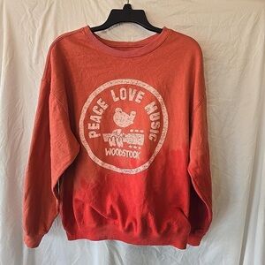 Woodstock Peace Love Music Ombre Crewneck Sweatshirt - Red